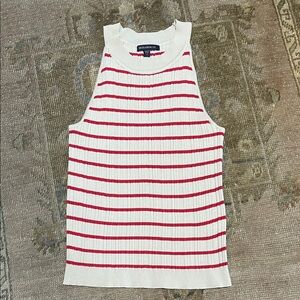 Skies Are Blue Cream Knit Tank with Red Stripes